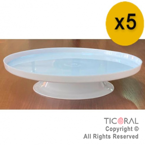 BANDEJA REDONDA CON PIE BLANCO PLASTICO 26.5 CM X 5